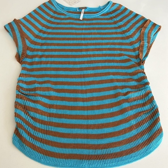 Free People Sail Away Short Sleeve Tee Savannah Blue Orange Combo Medium - Picture 2 of 12